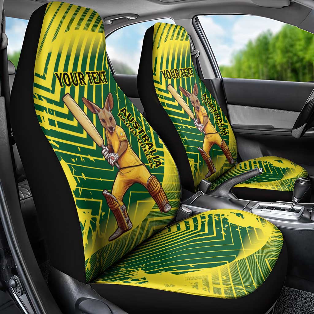 Custom Australia Cricket Car Seat Cover Aussie Baggy Greens - Kangaroo Mascot Style