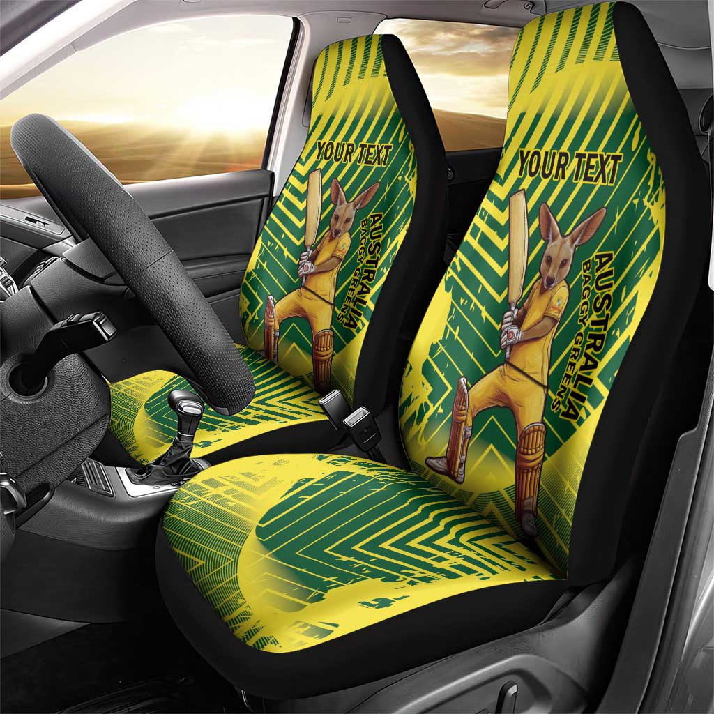 Custom Australia Cricket Car Seat Cover Aussie Baggy Greens - Kangaroo Mascot Style