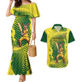 Custom Australia Cricket Couples Matching Mermaid Dress and Hawaiian Shirt Aussie Baggy Greens - Kangaroo Mascot Style