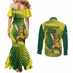 Custom Australia Cricket Couples Matching Mermaid Dress and Long Sleeve Button Shirt Aussie Baggy Greens - Kangaroo Mascot Style