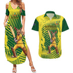 Custom Australia Cricket Couples Matching Summer Maxi Dress and Hawaiian Shirt Aussie Baggy Greens - Kangaroo Mascot Style