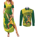 Custom Australia Cricket Couples Matching Summer Maxi Dress and Long Sleeve Button Shirt Aussie Baggy Greens - Kangaroo Mascot Style