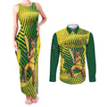 Custom Australia Cricket Couples Matching Tank Maxi Dress and Long Sleeve Button Shirt Aussie Baggy Greens - Kangaroo Mascot Style