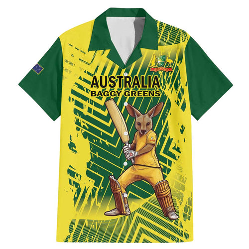 Custom Australia Cricket Family Matching Mermaid Dress and Hawaiian Shirt Aussie Baggy Greens - Kangaroo Mascot Style