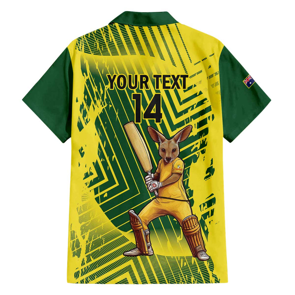 Custom Australia Cricket Family Matching Off The Shoulder Long Sleeve Dress and Hawaiian Shirt Aussie Baggy Greens - Kangaroo Mascot Style