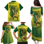 Custom Australia Cricket Family Matching Puletasi and Hawaiian Shirt Aussie Baggy Greens - Kangaroo Mascot Style
