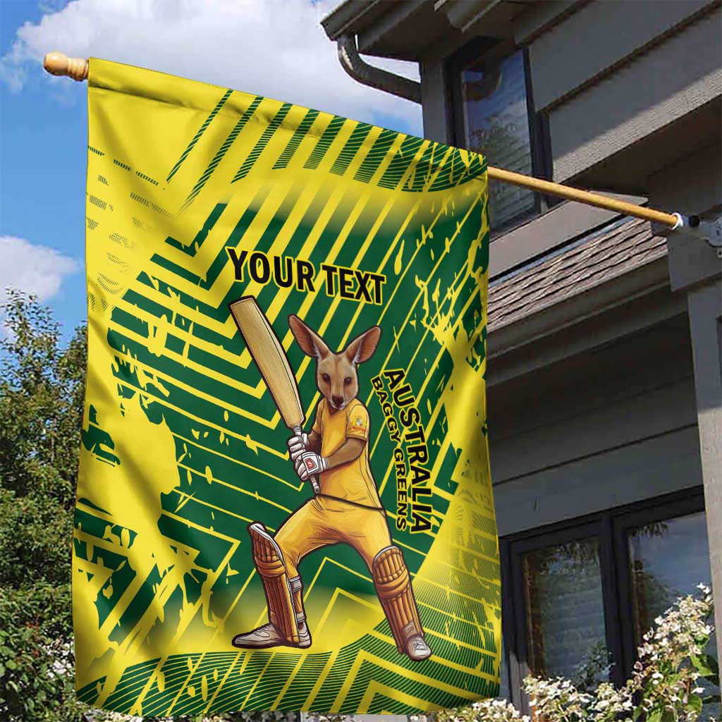 Custom Australia Cricket Garden Flag Aussie Baggy Greens - Kangaroo Mascot Style