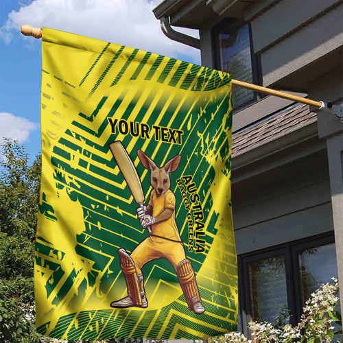 Custom Australia Cricket Garden Flag Aussie Baggy Greens - Kangaroo Mascot Style
