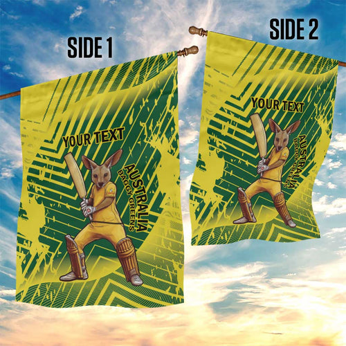 Custom Australia Cricket Garden Flag Aussie Baggy Greens - Kangaroo Mascot Style