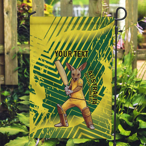 Custom Australia Cricket Garden Flag Aussie Baggy Greens - Kangaroo Mascot Style