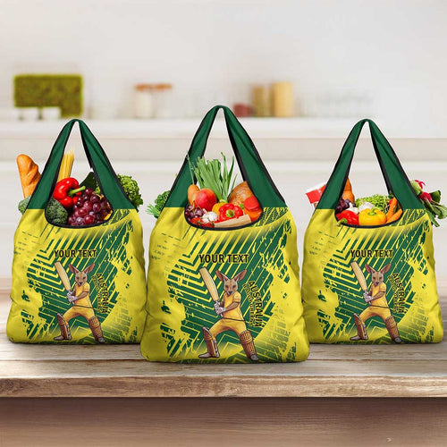 Custom Australia Cricket Grocery Bag Aussie Baggy Greens - Kangaroo Mascot Style