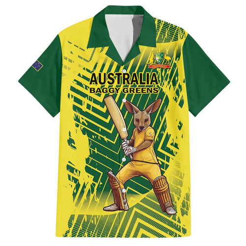 Custom Australia Cricket Hawaiian Shirt Aussie Baggy Greens - Kangaroo Mascot Style