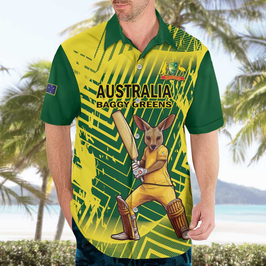 Custom Australia Cricket Hawaiian Shirt Aussie Baggy Greens - Kangaroo Mascot Style