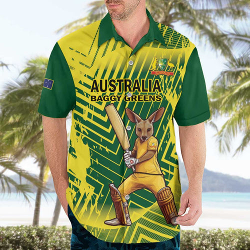 Custom Australia Cricket Hawaiian Shirt Aussie Baggy Greens - Kangaroo Mascot Style