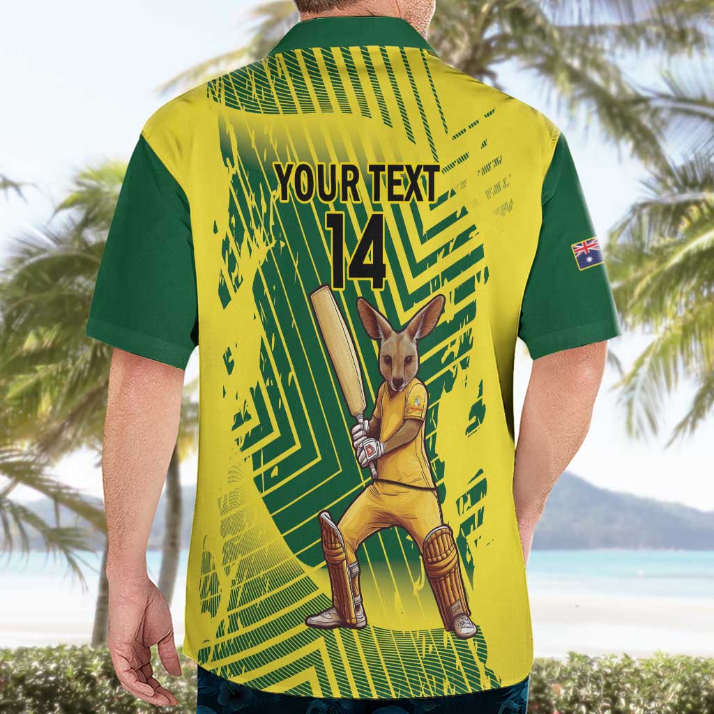 Custom Australia Cricket Hawaiian Shirt Aussie Baggy Greens - Kangaroo Mascot Style