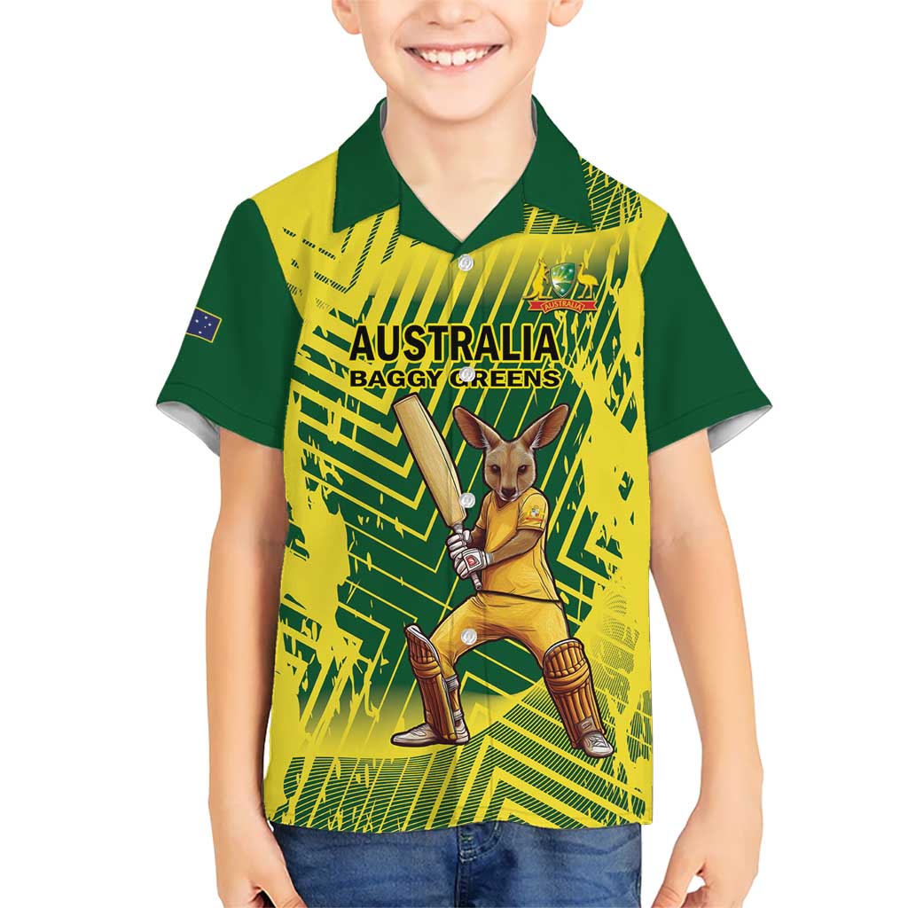 Custom Australia Cricket Hawaiian Shirt Aussie Baggy Greens - Kangaroo Mascot Style