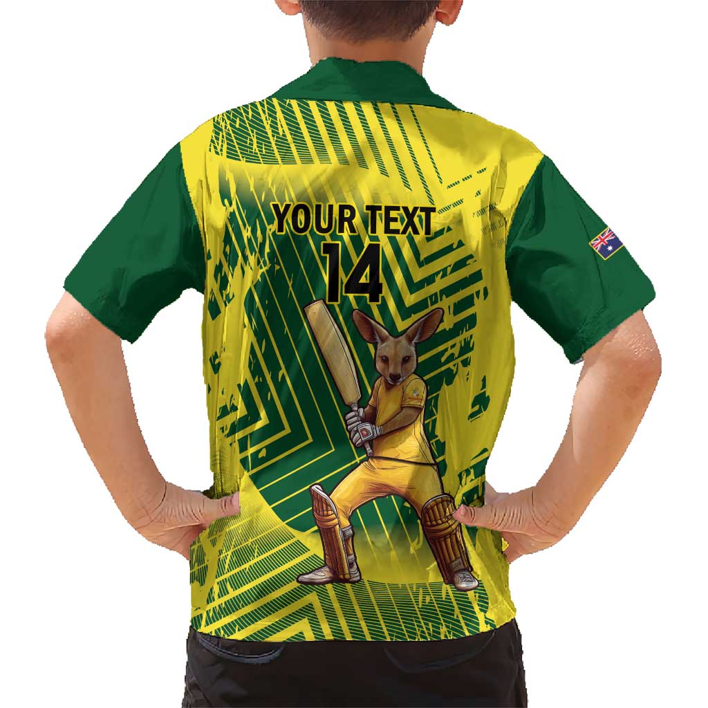 Custom Australia Cricket Hawaiian Shirt Aussie Baggy Greens - Kangaroo Mascot Style