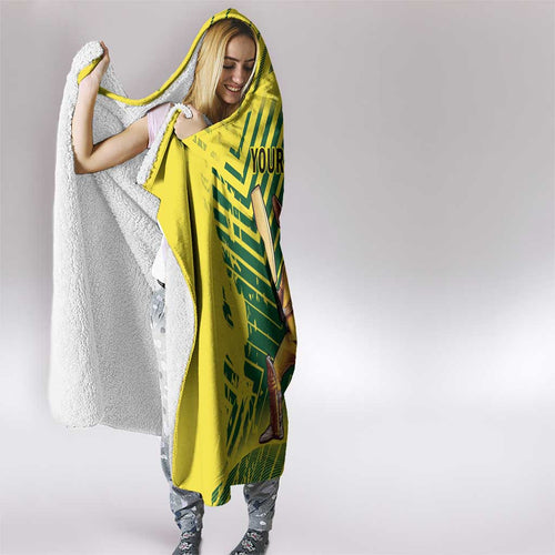 Custom Australia Cricket Hooded Blanket Aussie Baggy Greens - Kangaroo Mascot Style