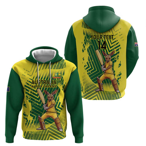 Custom Australia Cricket Hoodie Aussie Baggy Greens - Kangaroo Mascot Style