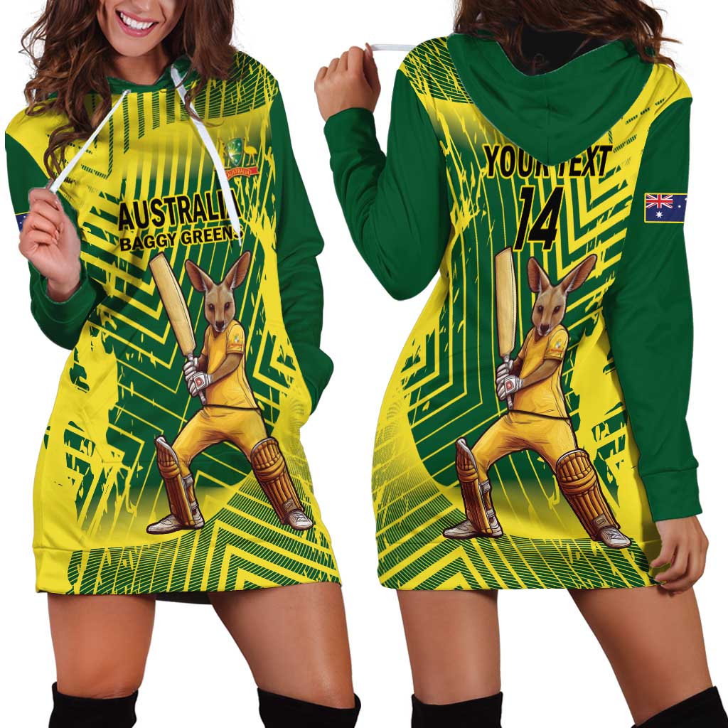 Custom Australia Cricket Hoodie Dress Aussie Baggy Greens - Kangaroo Mascot Style