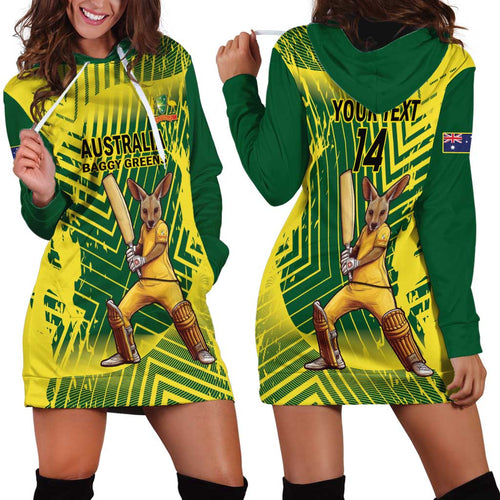 Custom Australia Cricket Hoodie Dress Aussie Baggy Greens - Kangaroo Mascot Style