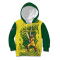 Custom Australia Cricket Kid Hoodie Aussie Baggy Greens - Kangaroo Mascot Style