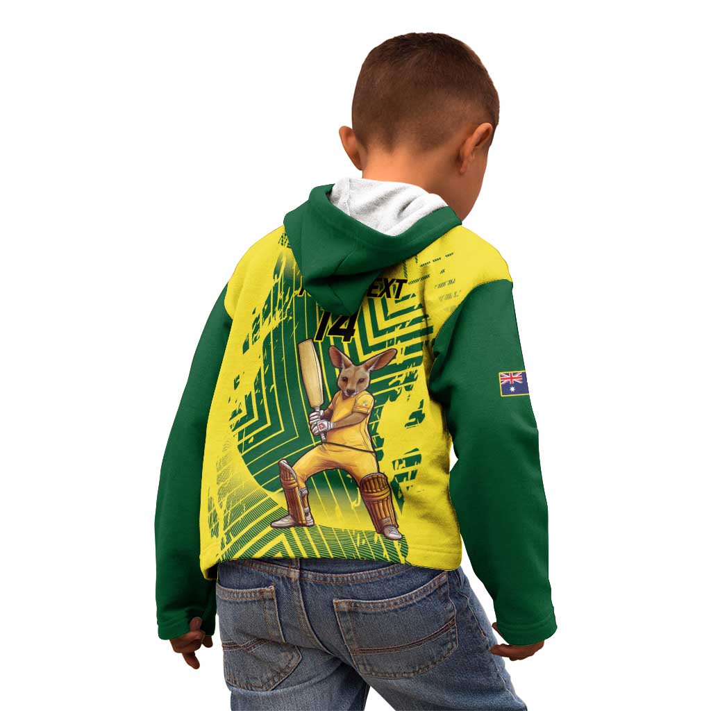 Custom Australia Cricket Kid Hoodie Aussie Baggy Greens - Kangaroo Mascot Style