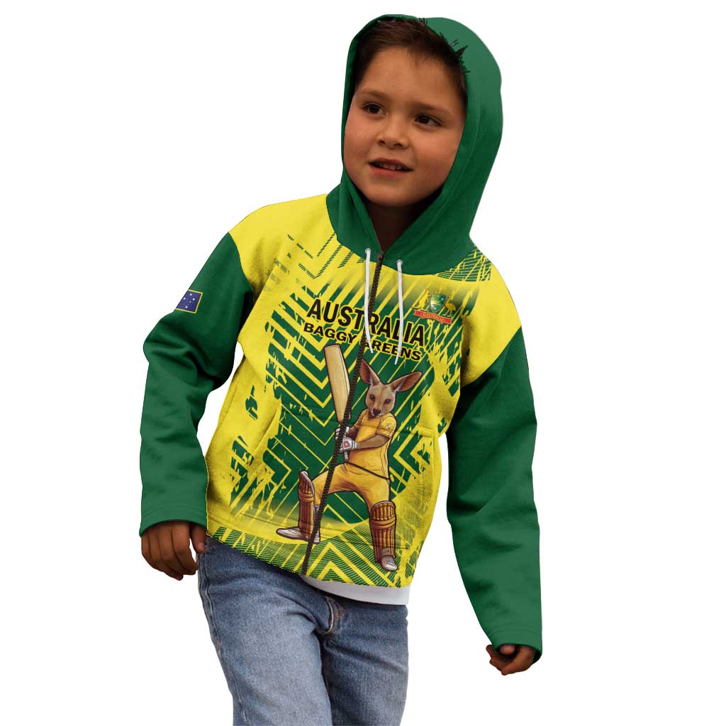 Custom Australia Cricket Kid Hoodie Aussie Baggy Greens - Kangaroo Mascot Style