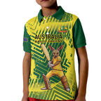 Custom Australia Cricket Kid Polo Shirt Aussie Baggy Greens - Kangaroo Mascot Style