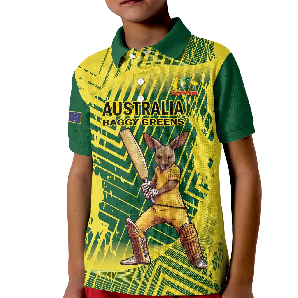Custom Australia Cricket Kid Polo Shirt Aussie Baggy Greens - Kangaroo Mascot Style