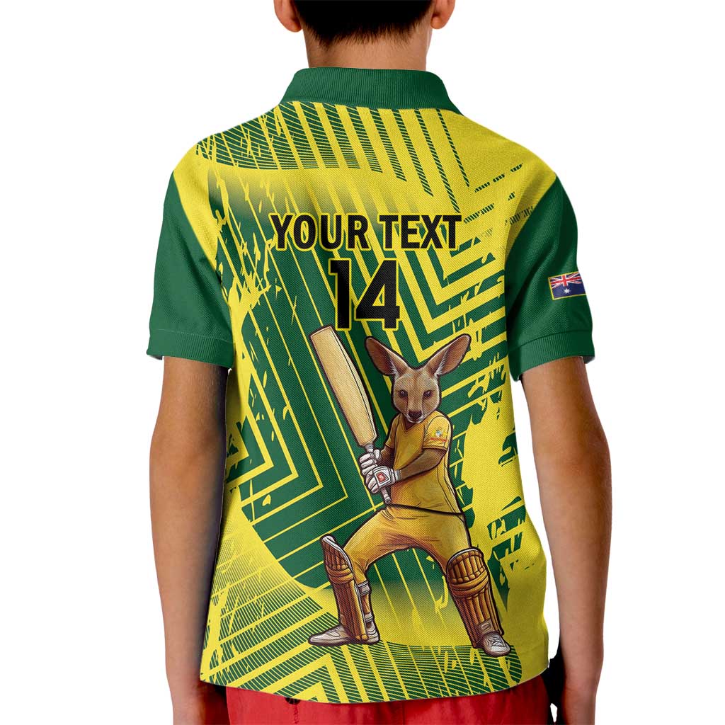 Custom Australia Cricket Kid Polo Shirt Aussie Baggy Greens - Kangaroo Mascot Style