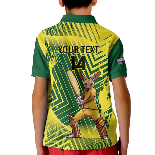 Custom Australia Cricket Kid Polo Shirt Aussie Baggy Greens - Kangaroo Mascot Style