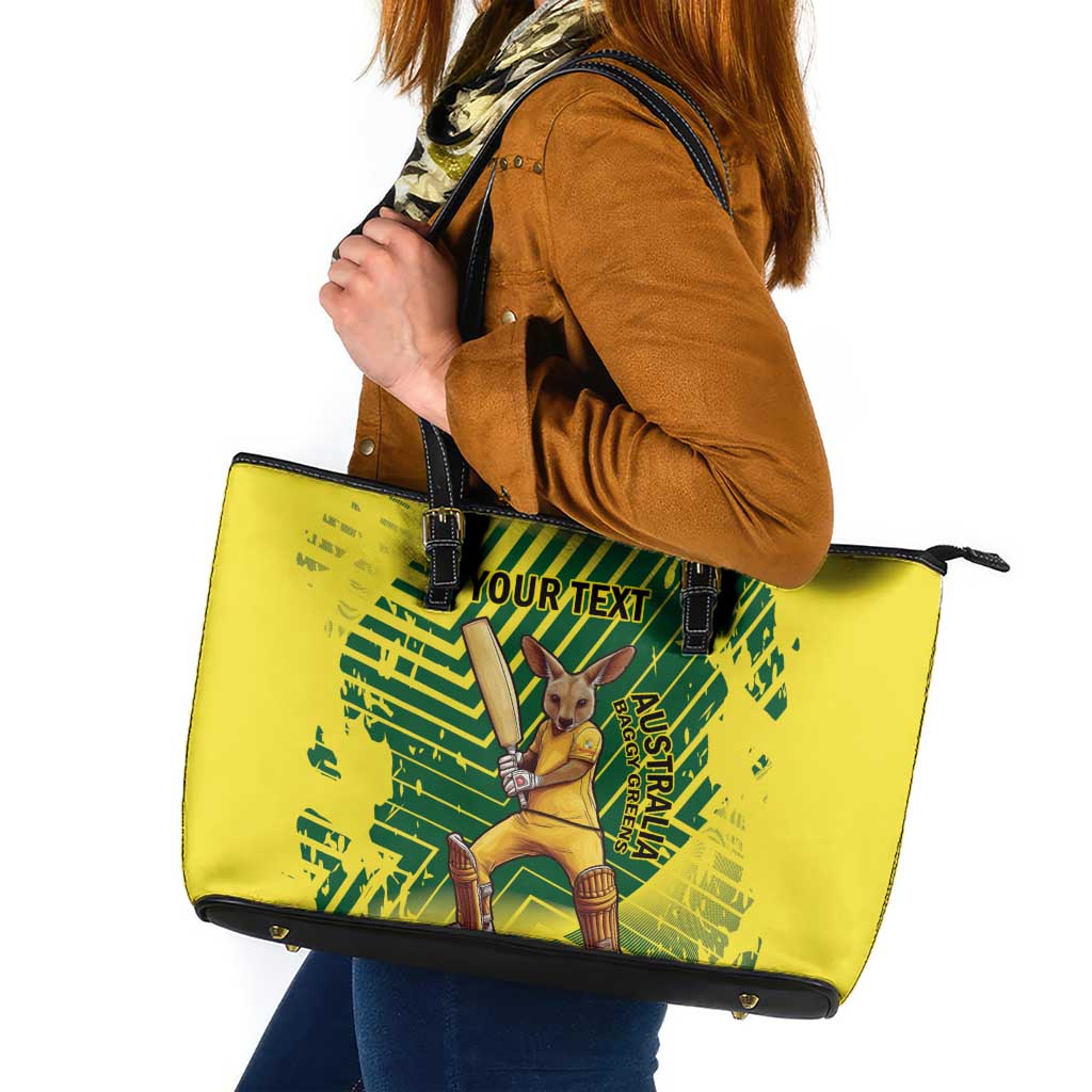 Custom Australia Cricket Leather Tote Bag Aussie Baggy Greens - Kangaroo Mascot Style