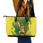 Custom Australia Cricket Leather Tote Bag Aussie Baggy Greens - Kangaroo Mascot Style
