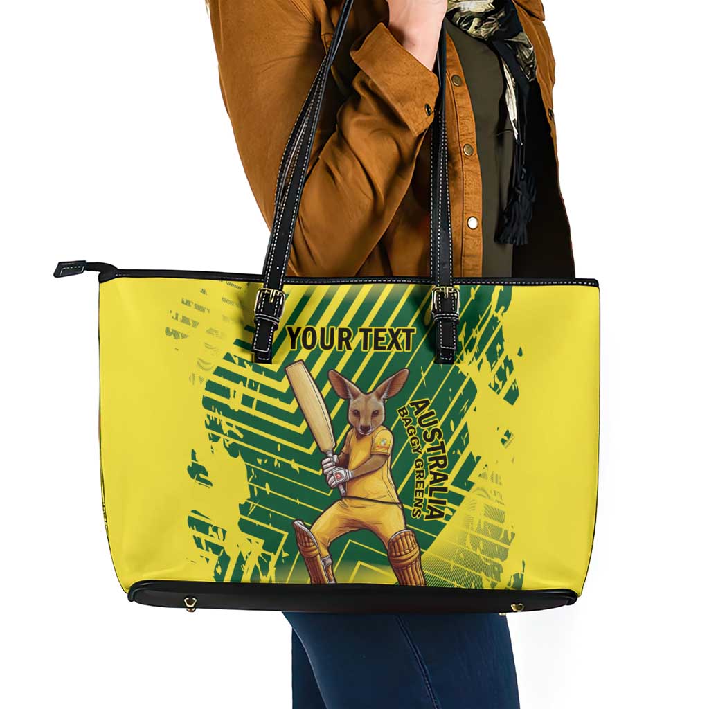 Custom Australia Cricket Leather Tote Bag Aussie Baggy Greens - Kangaroo Mascot Style