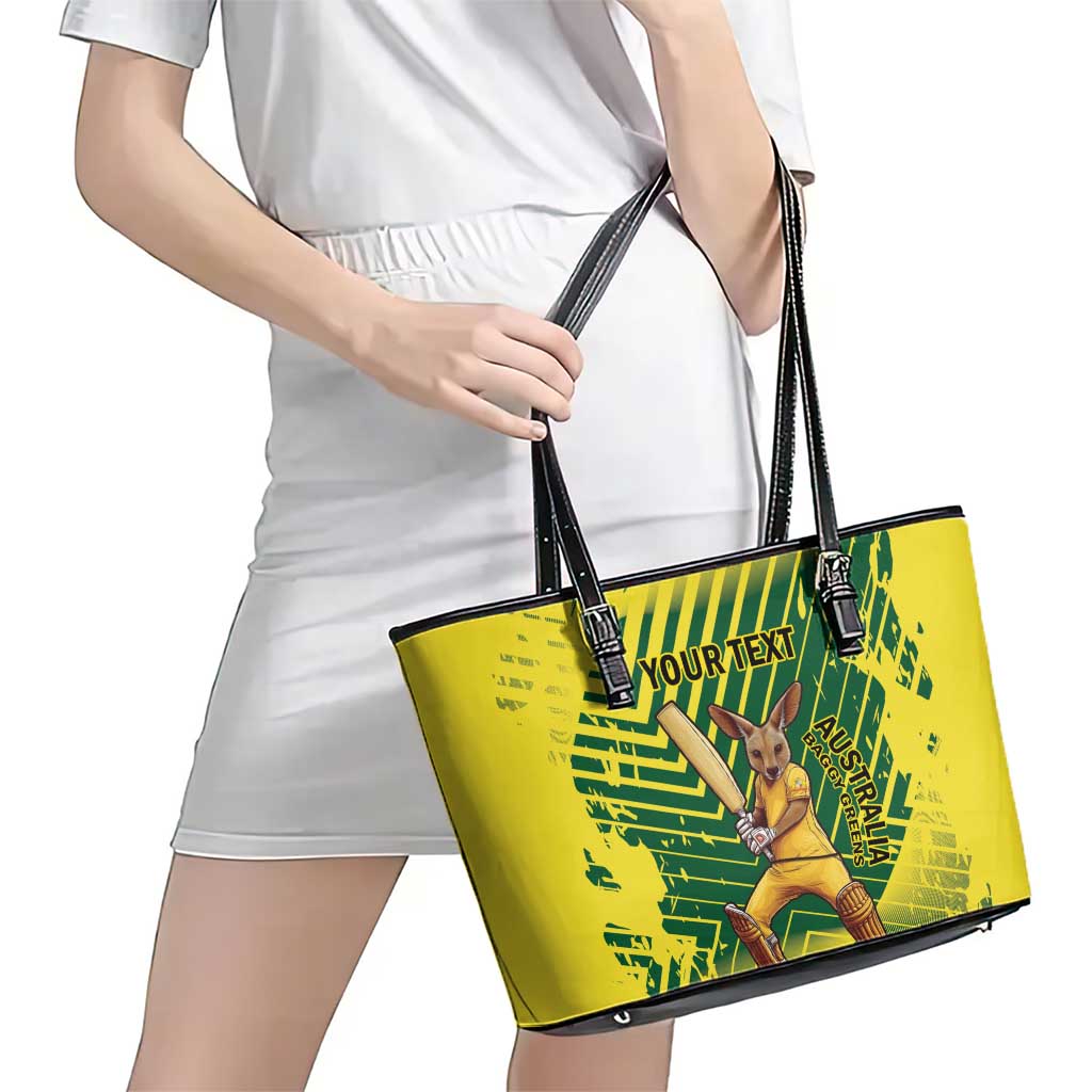 Custom Australia Cricket Leather Tote Bag Aussie Baggy Greens - Kangaroo Mascot Style