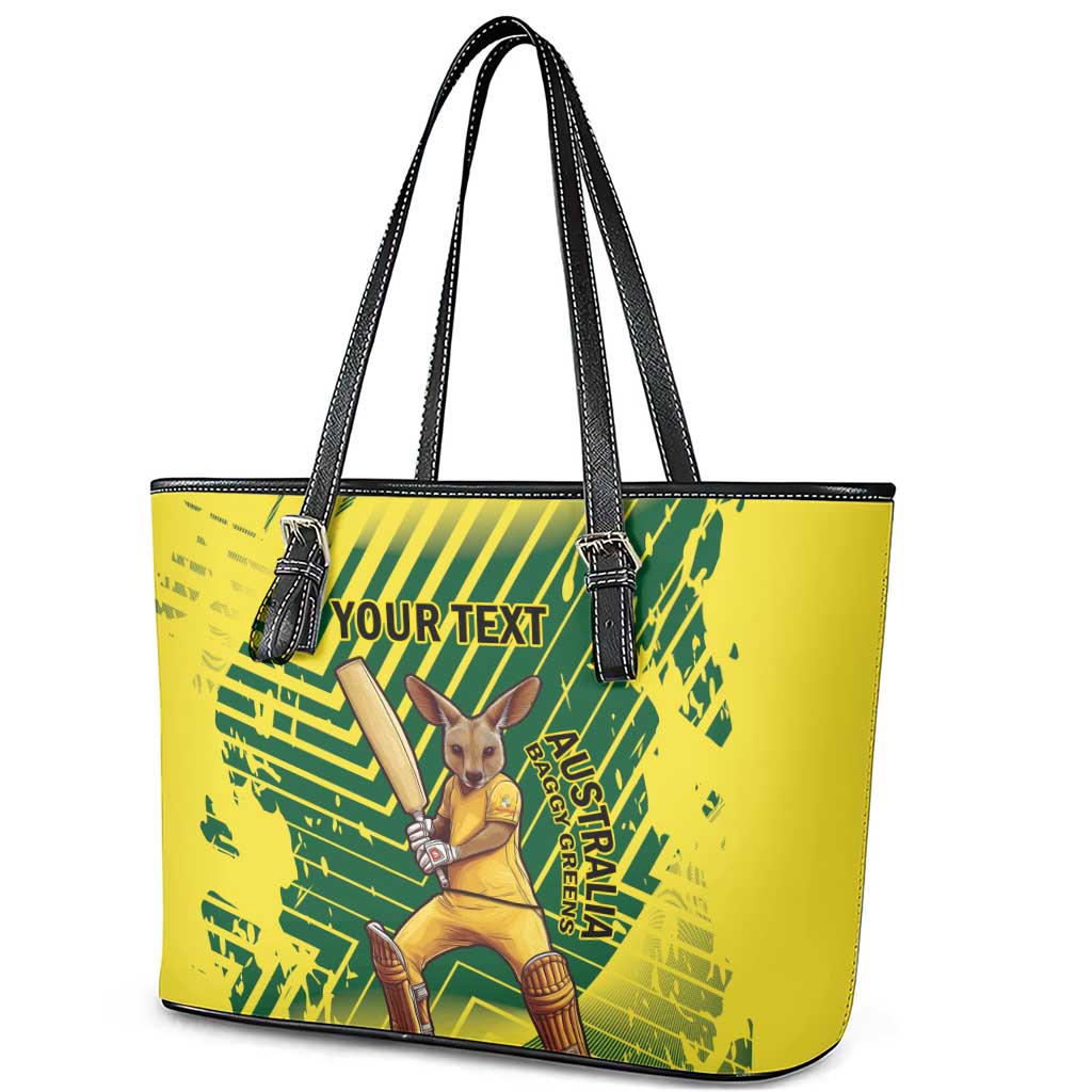 Custom Australia Cricket Leather Tote Bag Aussie Baggy Greens - Kangaroo Mascot Style