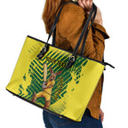Custom Australia Cricket Leather Tote Bag Aussie Baggy Greens - Kangaroo Mascot Style