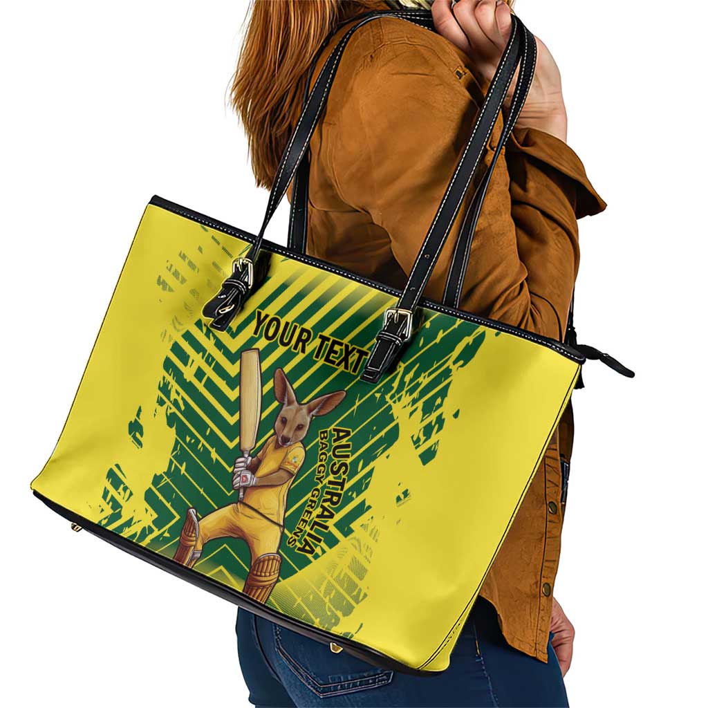 Custom Australia Cricket Leather Tote Bag Aussie Baggy Greens - Kangaroo Mascot Style