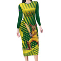 Custom Australia Cricket Long Sleeve Bodycon Dress Aussie Baggy Greens - Kangaroo Mascot Style