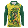 Custom Australia Cricket Long Sleeve Polo Shirt Aussie Baggy Greens - Kangaroo Mascot Style