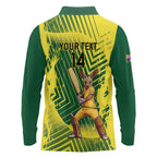 Custom Australia Cricket Long Sleeve Polo Shirt Aussie Baggy Greens - Kangaroo Mascot Style
