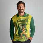Custom Australia Cricket Long Sleeve Polo Shirt Aussie Baggy Greens - Kangaroo Mascot Style