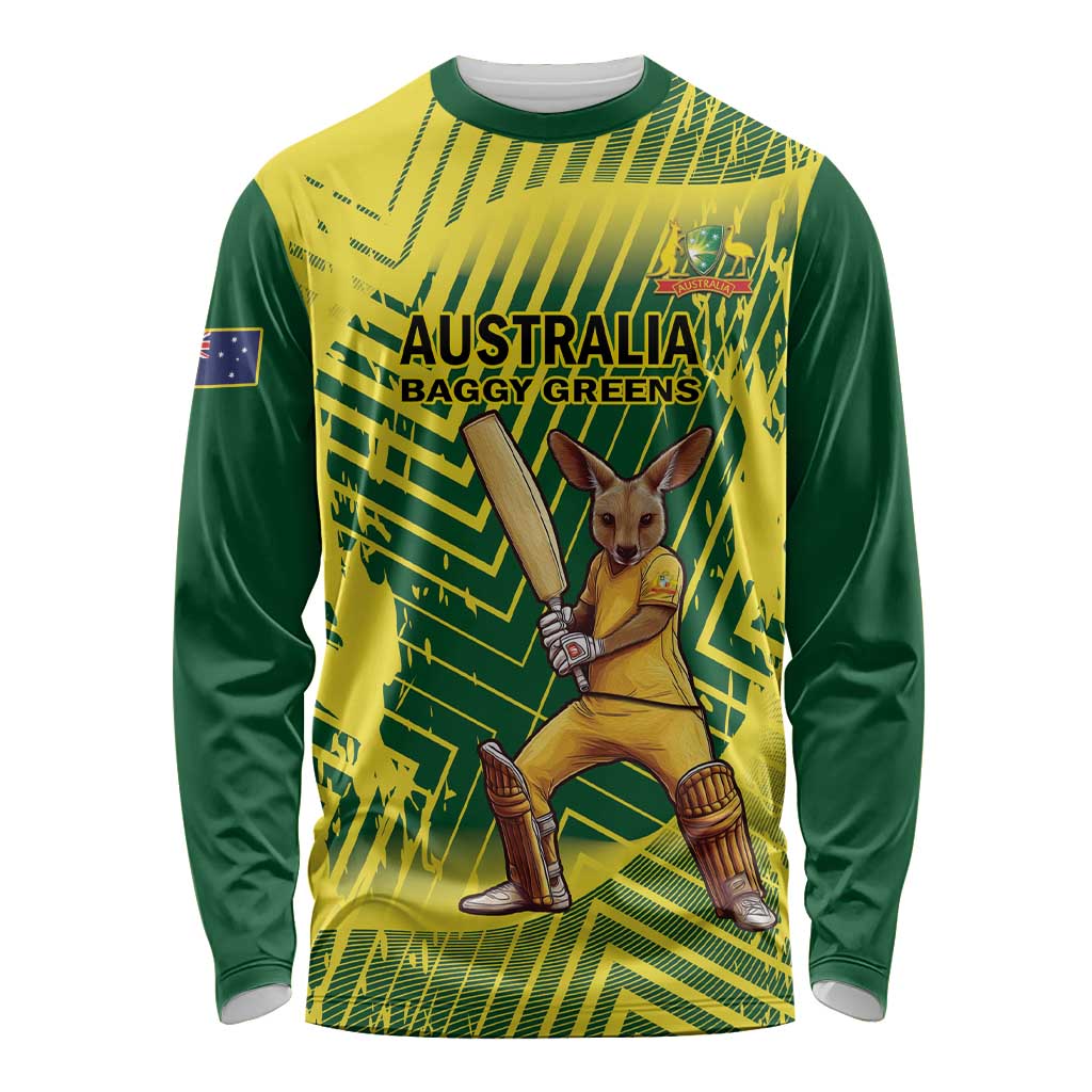 Custom Australia Cricket Long Sleeve Shirt Aussie Baggy Greens - Kangaroo Mascot Style