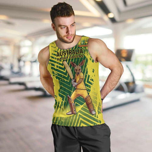 Custom Australia Cricket Men Tank Top Aussie Baggy Greens - Kangaroo Mascot Style