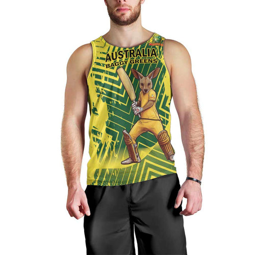 Custom Australia Cricket Men Tank Top Aussie Baggy Greens - Kangaroo Mascot Style
