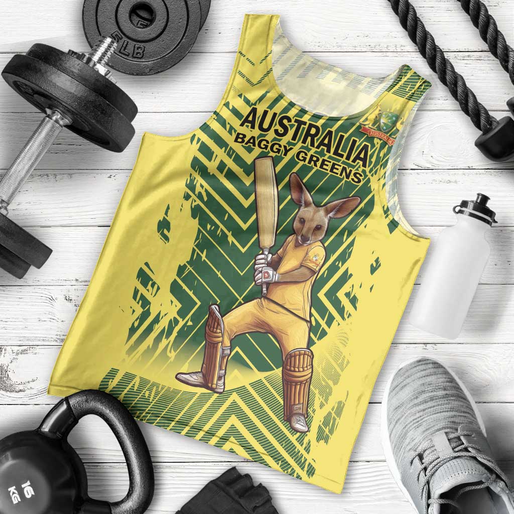 Custom Australia Cricket Men Tank Top Aussie Baggy Greens - Kangaroo Mascot Style