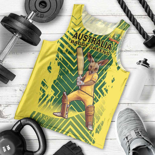 Custom Australia Cricket Men Tank Top Aussie Baggy Greens - Kangaroo Mascot Style