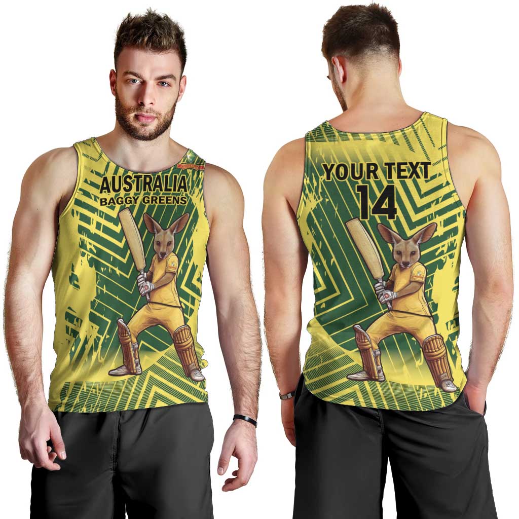 Custom Australia Cricket Men Tank Top Aussie Baggy Greens - Kangaroo Mascot Style