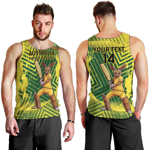 Custom Australia Cricket Men Tank Top Aussie Baggy Greens - Kangaroo Mascot Style